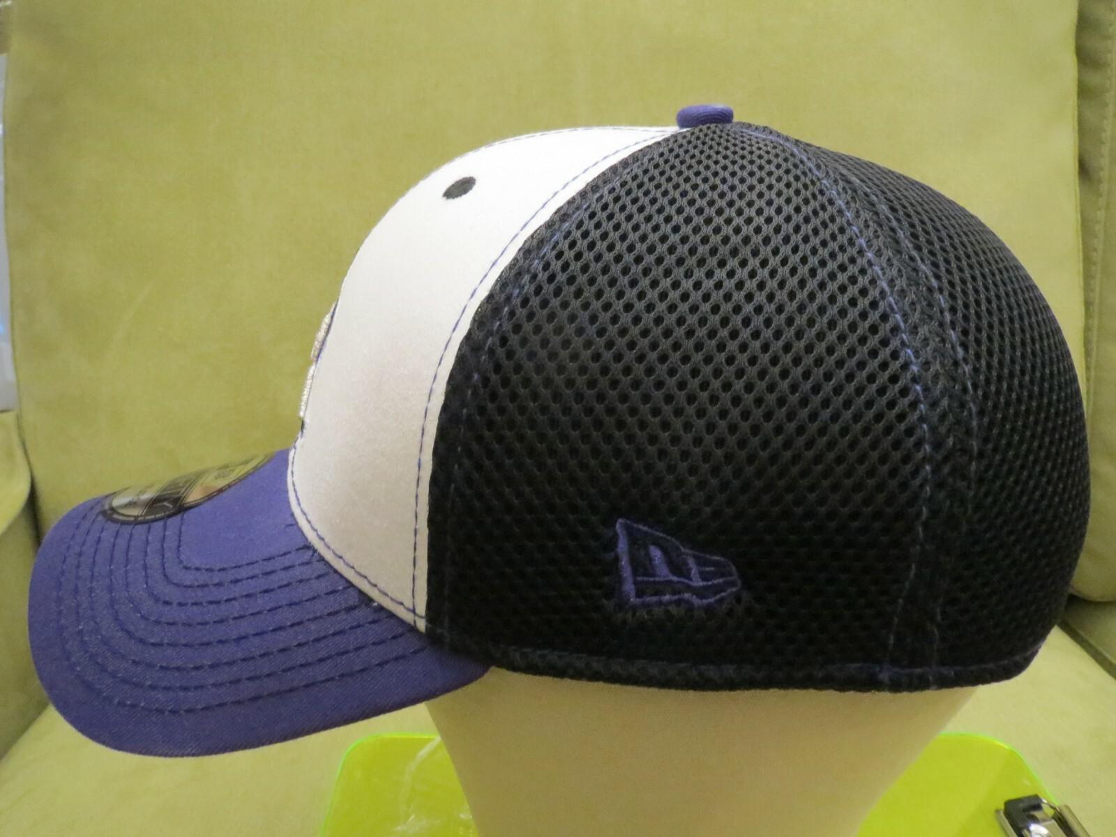 New Era Rockies Black Flex Fit Neo Hat, White Split Front, Purple Bill, Sz L/XL