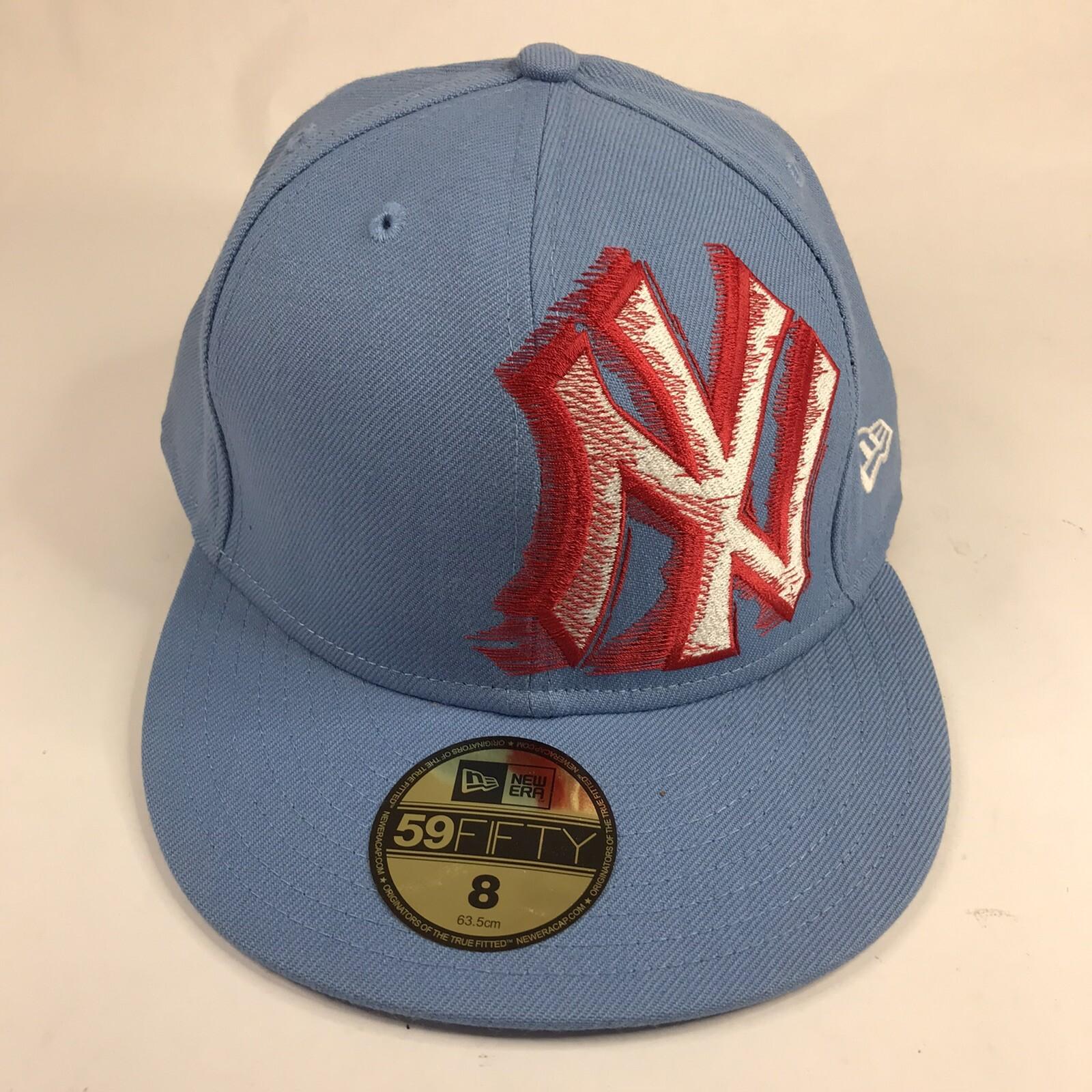New Era 59Fifty New York Yankees Fitted Hat Lt Blue, Red White Logo Size 8 NWT