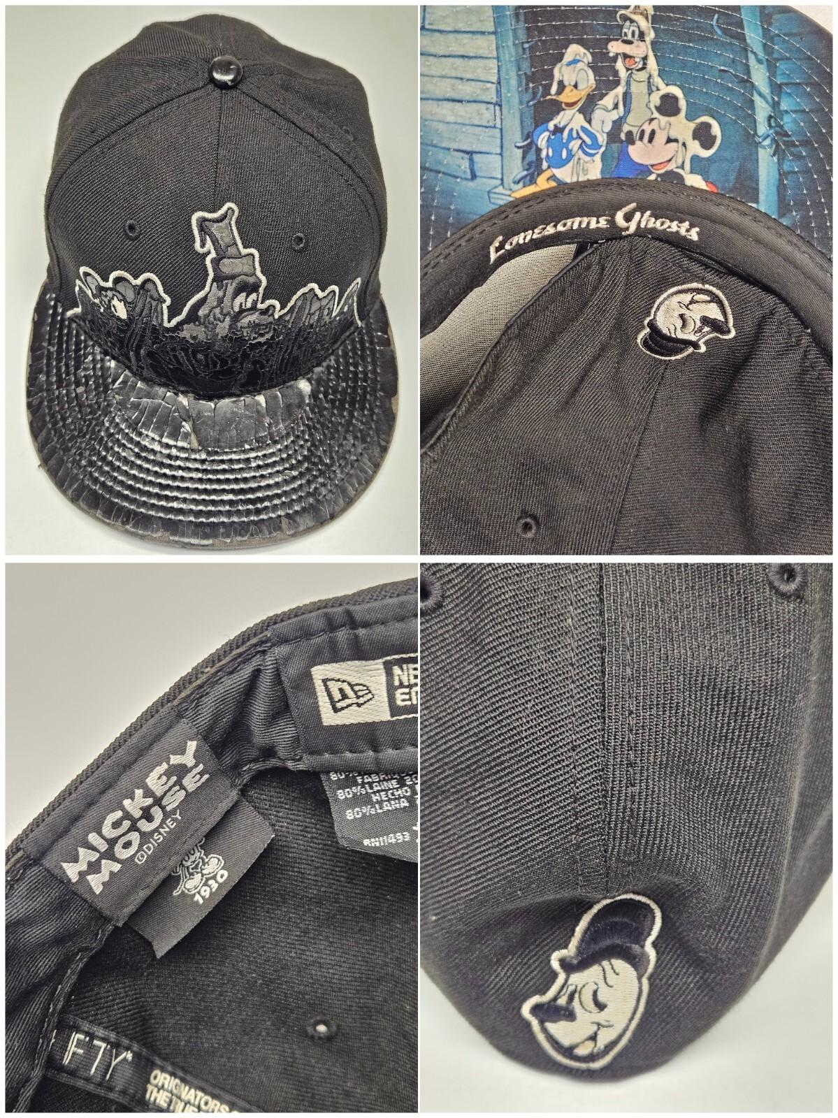 Mickey Mouse "LONESOME GHOSTS" RARE Black New Era 59Fifty Fitted Hat Size 7 5/8