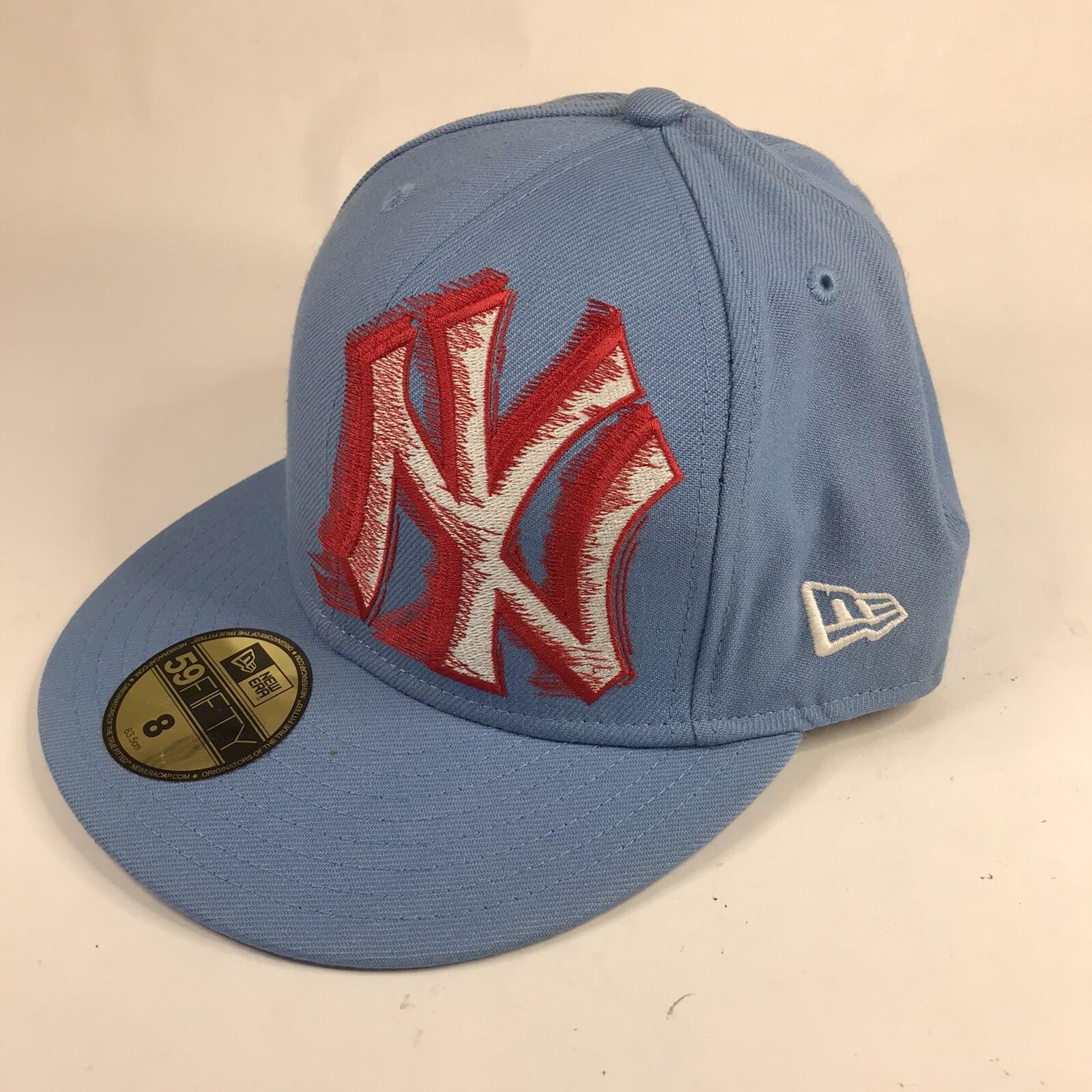 New Era 59Fifty New York Yankees Fitted Hat Lt Blue, Red White Logo Size 8 NWT view 2