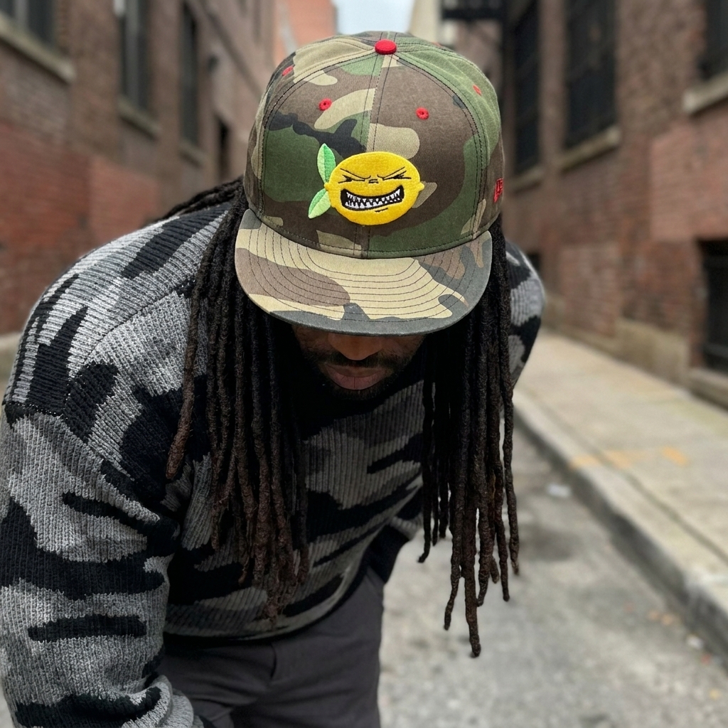New Era 59Fifty Sz 8 Camo Hat Sour Lemon Embroidered Size XL Fitted 63.5cm - Hat On Me 1