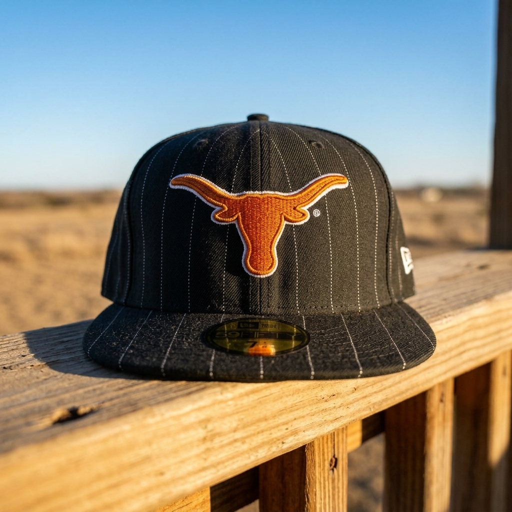 Texas Longhorns NCAA New Era 59FIFTY Pinstripe Black Fitted Cap Hat Size: 8 2XL