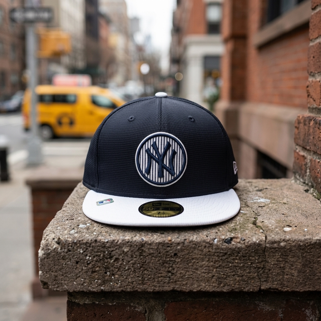 New York Yankees New Era 59FIFTY Fitted Hat Navy White Size 7 3/8 MLB On-Field