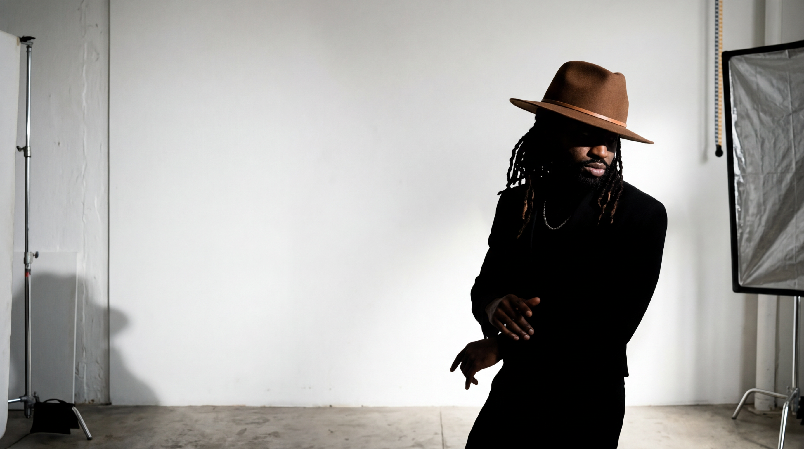 Male model with dreadlocks in studio