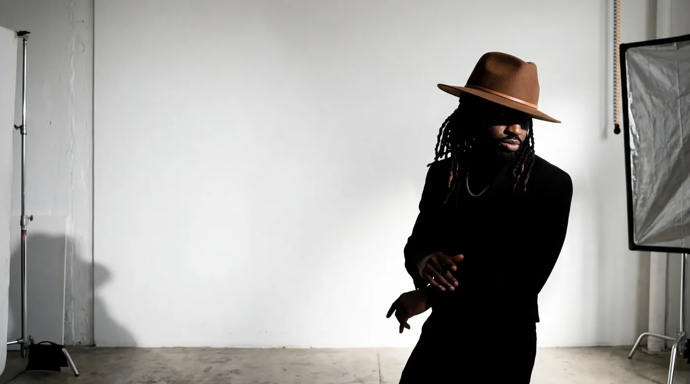 Male model with dreadlocks in studio